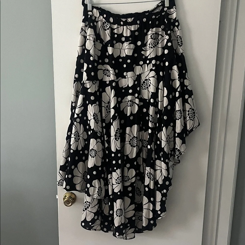 Free People Black and White Asymmetrical Floral High-Low Skirt